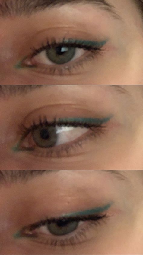 Green Liquid Eyeliner, Green Eyeliner Looks Simple, Green Eye Pencil, Eyeliner Green Eyes, Blue Eye Pencil, Eyeliner Verde, Teal Eye Makeup, Teal Eyeliner, Coloured Eyeliner