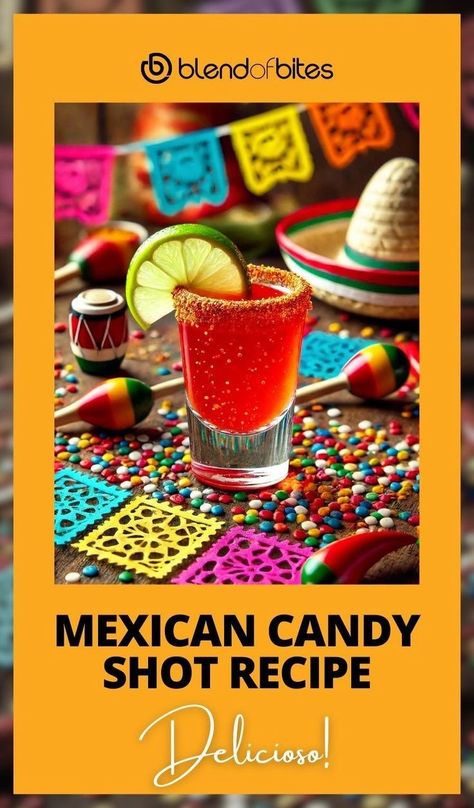 Spice up your next party with our delicious Mexican Candy Shot recipe. This fun and vibrant shot, inspired by traditional Mexican candy, combines sweet and spicy flavours for an unforgettable experience. Learn how to make this crowd-pleasing shot at home and bring a taste of Mexico to your gatherings.Try the recipe now at www.blendofbites.com. Candy Shots, Tabasco Hot Sauce, Mexican Candy, Mexican Spices, Shot Recipes, Traditional Mexican, Lime Wedge, Spice Blends, Candy Recipes