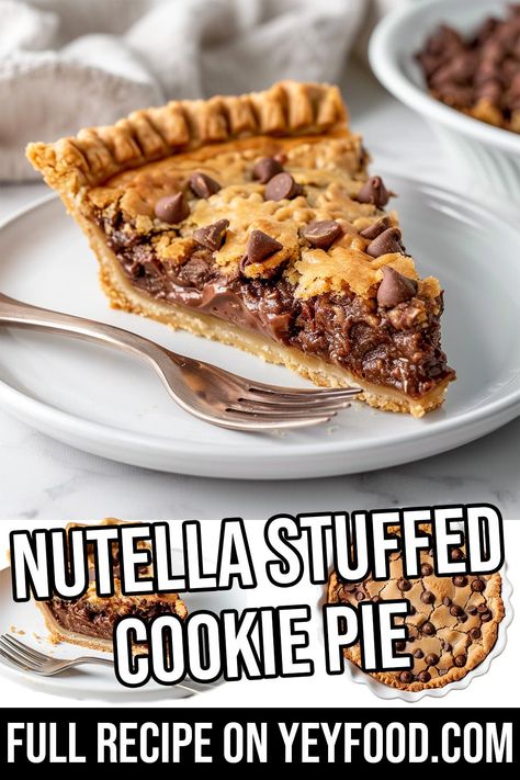 Nutella Stuffed Cookie Pie - Yeyfood.com: Recipes, cooking tips, and kitchen hacks for home cooks of all levels Nutella Silk Pie, Nutella Cookie Pie Recipe, Nutella Stuffed Cookie Pie, Nutella Pie Recipes, Stuffed Cookie Pie, Nutella Cookie Pie, Cookie Pie Recipe, Nutella Pie, Cinnamon Bread Easy