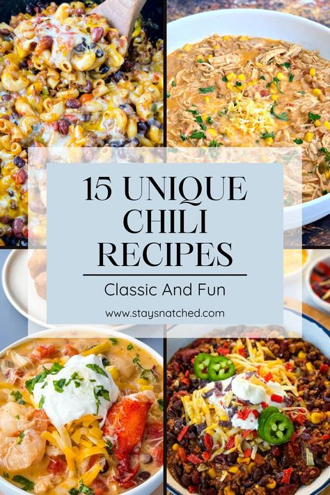 Here are 15 unique chili recipes, from the classic chili recipes to chili recipes with fun twists. We’ve rounded up the best chili recipes to satisfy every taste. Whether you prefer it spicy, mild, loaded with meat, or packed with veggies, these recipes are easy to make and perfect for any occasion. You are sure to find a flavorful chili that will become a household favorite! Chili Different Ways, Chili With A Twist, Dessert Chili Recipe, Interesting Chili Recipes, Non Traditional Chili Recipe, Creative Chili Recipes, Unique Chilli Recipes, Unusual Chili Recipes, Sweet And Spicy Chili Recipe