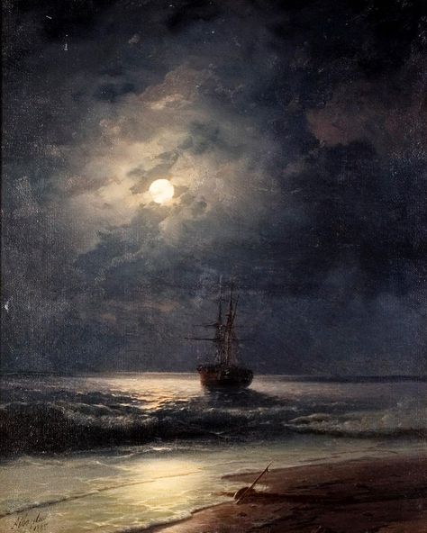 Oil Painting Sea, Ivan Aivazovsky, Maritime Painting, Sea Artwork, French Wall Art, Moonlight Painting, Impressionism Art, Artwork Wall, Painting Gallery