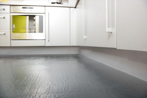 Grey rubber flooring in the kitchen Rubber Flooring Kitchen, Types Of Kitchen Flooring, Rubber Floor Tiles, Home Gym Flooring, Flooring Kitchen, Alternative Flooring, Rubber Tiles, Indoor Design, Apartment Renovation