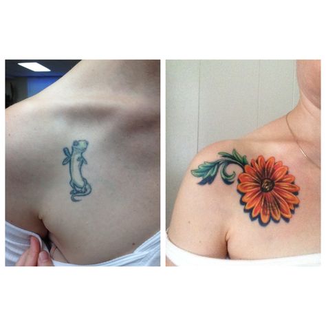 Before and after....flower tattoo coverup Flower Tattoo Coverup, Floral Tattoo Coverup, Cover Up Tattoos Before And After, Flower Cover Up Tattoos, Tattoo Coverup, Tattoo Cover-up, Cover Up Tattoo, Up Tattoos, Cover Up Tattoos