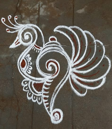 Perumal Kolam, Muggulu Design Simple, Peacock Kolam, Easy Rangoli Designs Videos, Very Easy Rangoli Designs, Rangoli Designs Photos, Rangoli Designs Simple Diwali, Simple Kolam, Kolam Design