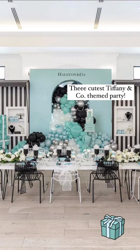 Tiffany And Co 1st Birthday Party, Breakfast At Tiffany's Decor, Tiffany And Co Birthday Party, Tiffany And Co Party Decorations, Tiffany And Co Theme Party, Tiffanys Decor, Tiffany Birthday Party, Tiffany Birthday, 25th Bday