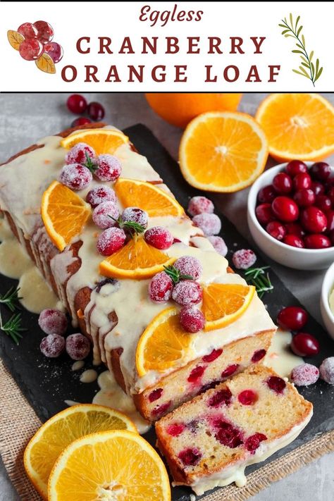 This eggless cranberry orange loaf cake is soft, moist, tart, and sweet, bursting with refreshing citrus-y flavors. Topped with a zingy orange glaze, this loaf is perfect for sharing with friends and family during the Holidays! Cranberry Orange Loaf Cake, Cranberry Orange Loaf, Orange Loaf, Orange Loaf Cake, Cranberry Orange Cake, Cranberry Cake, Cranberry Bread, Orange Glaze, Eggless Baking