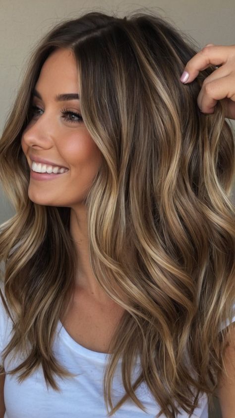 Brunette Hair Blonde Money Piece, Caramel Balayage Blonde, Caramel Balayage With Money Piece, Mousy Blonde, Fall Balayage Brunette, Pecan Sandie, Caramel Highlights On Brown Hair, Bombshell Blonde, Balayage Styles