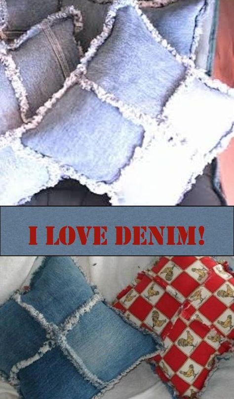 Recycled Denim Pillows Denim Pillows Diy Recycle Jeans, Denim Recycle Projects, Denim Pillows, Repurpose Jeans, Denim Quilts, Jeans Crafts, Indigo Quilt, Denim Pillow, Denim Crafts Diy