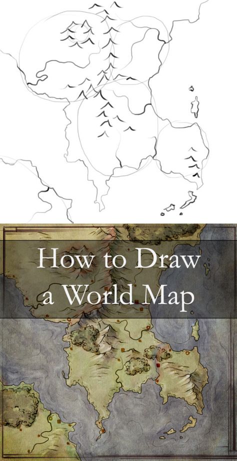 Building a map can be a great way to build a world - this tutorial walks through 6 steps from the first outline idea to an fully fledged world. Map Sketch, Fantasy Map Making, Map Making, Writing Fantasy, Fantasy Maps, Rpg Map, D D Maps, Art Carte, Book Writing Tips