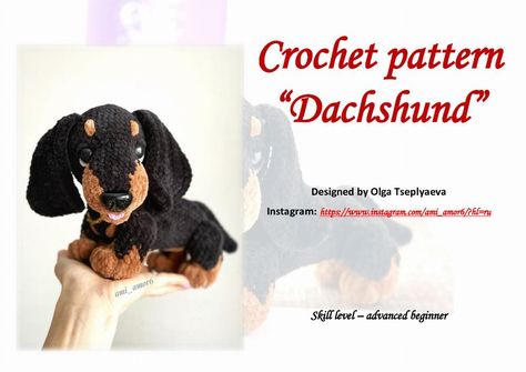 Crochet pattern “Dachshund” dog Dachshund Crochet, Crochet Dachshund, Dachshund Pattern, Dachshund Design, Dog Sweater Pattern, Sock Monkey, Crochet Keychain, Crochet Dog, Dog Sweater