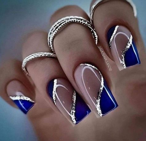 Get Ready for Spring with These Stunning Nail Ideas | Spring Nails 20024 Navy And Silver Nails, Navy Nails Design, Blue Gold Nails, Royal Blue Nails Designs, Blue Wedding Nails, Blue Prom Nails, Blue And Silver Nails, Blue Nail Art Designs, Silver Nail Designs