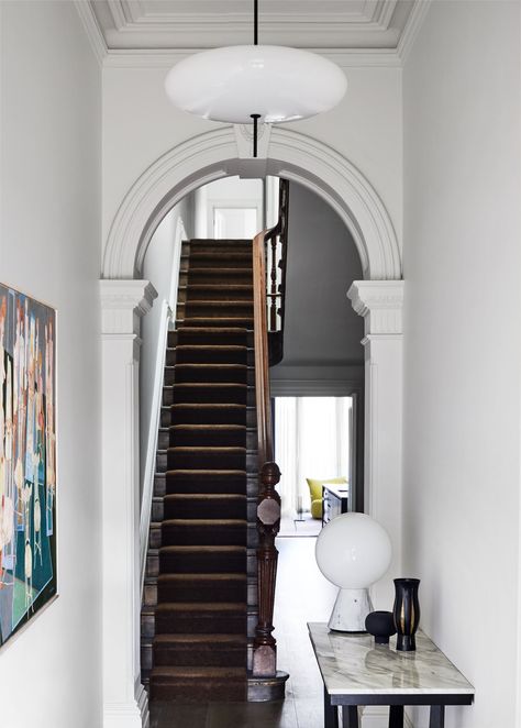 Albert Park Residence by GOLDEN — Hunter & Folk Dark Wood Stairs, Hallway Doors, Leyton House, Traditional Entry, Victorian Hallway, Black Stairs, Rabbit House, Sweet House, Victorian Interior