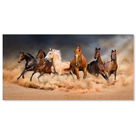 Inzlove Large Size Gallery Wrapped Running Horse Modern African Landscape Wild Animal Canvas Art Print Painting Wall Picture for Living Room Decor (Framed 30x60 inch) * You can find out more details at the link of the image. (This is an affiliate link) #wallart Seven Horses Painting, Seven Horses, Horse Head Drawing, Horse Themed Bedrooms, Murals Wall Art, Horses Painting, Horse Canvas Painting, Pictures With Horses, Horse Oil Painting