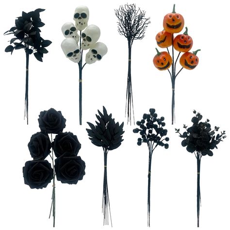 PRICES MAY VARY. What You Get: 60pcs with 8 Kinds: six ear rose leaves x 10 pieces + white skeleton x 5 pieces + black dead branches x 10 pieces + devil pumpkin x 5 pieces + black willow leaves x 10 pieces + foam poison roses x 5 pieces + witch fruit x 5 pieces + hot money leaves x 10 pieces. Premium Material: roses are foam flowers, pumpkins are made of foam materials, which are three-dimensional, full, soft and delicate; The fabric leaves have full and plump meridians, and the fabric is flat a Halloween Branches, Flower Diy Paper, Devil Pumpkin, Paper Flower Diy, Black Willow, Willow Leaves, Tissue Paper Flowers Diy, Fabric Leaves, Craft Home Decor