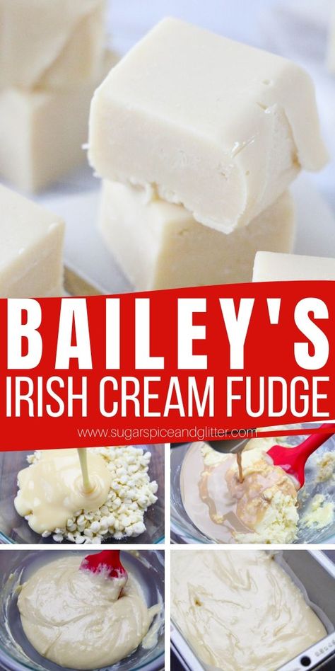 How to make Bailey's Irish Cream fudge with just 3 ingredients! A no cook fudge recipe perfect for gift-giving or holiday entertaining Irish Cream Fudge, Cream Fudge Recipe, Baileys Irish Cream Recipes, Best Fudge Recipe, Irish Cream Recipe, Chocolate Baileys, Cream Fudge, Homemade Fudge Recipes, Baileys Recipes