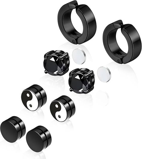 Amazon.com: Trinckle Magnetic Earrings for Men and Women, 4 Pairs Black Stainless Steel Stud Earrings Hypoallergenic Surgical Steel Earrings Clip on Earrings Magnetic Studs Men's Earrings Aritos Para Hombre: Clothing, Shoes & Jewelry Magnetic Earrings For Men, Mens Earrings, Men's Earrings, Mens Earrings Studs, Fake Earrings, Stud Earrings For Men, Earrings Hypoallergenic, Magnetic Earrings, Studs Men