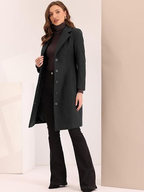 Amazon.com: Allegra K Women's Notched Lapel Single Breasted Outwear Long Winter Coat : Clothing, Shoes & Jewelry Long Overcoat, Long Winter Coats, Long Winter, Winter Looks, Long Skirt, Modern Woman, Winter Coat, Single Breasted, Business Casual