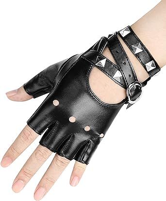 FLORVIV Black Fingerless Gloves PU Faux Leather Goth Cosplay Costume Punk Halloween Performance for Women Goth Gloves, Fancy Halloween Costumes, Goth Cosplay, Leather Goth, Punk Halloween, Black Fingerless Gloves, Leather Fingerless Gloves, Half Finger Gloves, Fancy Accessories