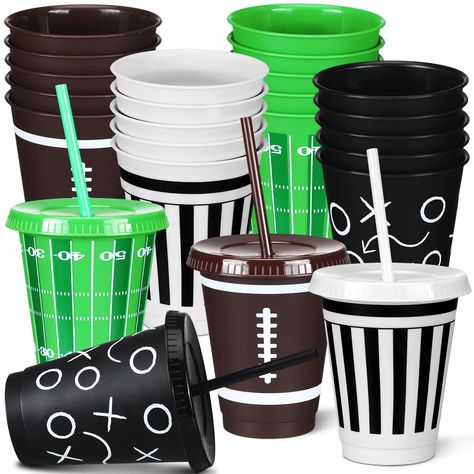 PRICES MAY VARY. Package Includes: you will receive 24 football themed cups in 4 classic football styles; This range offers a variety of choice, adding to the fun and excitement of hosting parties or other football themed events, appropriate for football tumbles with straws Vibrant Themed Design: our football plastic tumblers with lids are a suitable way to show off your preferences for sport and football specifically; These football cups feature a different football themed design to thrill your Football Party Favors, Football Player Gifts, Football Team Gifts, Football Banquet, Hosting Parties, Reusable Plastic Cups, Football Tumbler, Football Cups, Sports Birthday Party