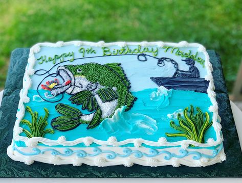 Fishing Sheet Cake, Bass Fishing Cake, Fish Themed Cake, Bass Fish Cake, Fishing Birthday Cake, Fishing Theme Cake, Fisherman Cake, Beer Cakes, Birthday Beer Cake