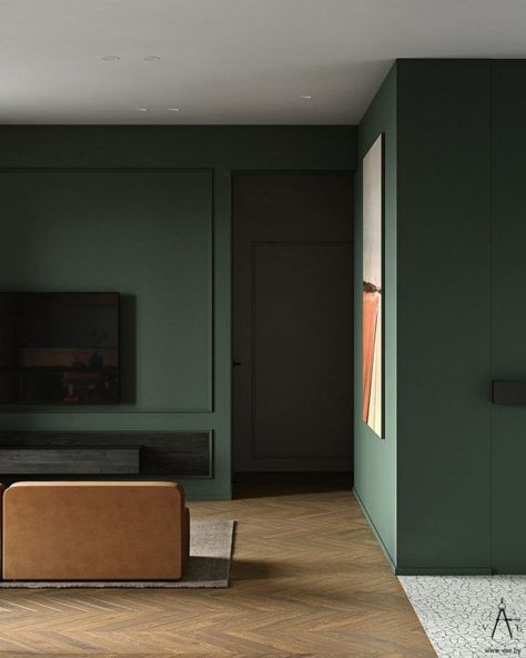 Green & Brown Interior Decor Palettes Inspired by Nature Brown And Green Living Room, Dark Green Living Room, Beige Dining Chair, Brown Dining Chairs, Dark Green Walls, Brown Rooms, Green Interior Design, Stylish Dining Room, Sophisticated Bedroom