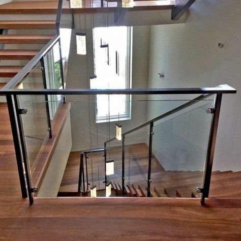 Glass Handrail Systems | Residential Gallery | Anchor-Ventana Glass Wooden Staircase Railing, Indoor Stair Railing, Glass Staircase Railing, Glass Railing Stairs, Stair Railing Kits, Glass Handrail, Indoor Railing, Interior Stair Railing, Modern Railing