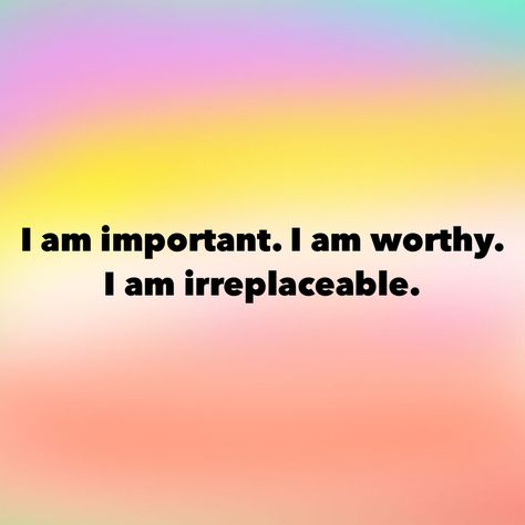 I am important. I am worthy. I am irreplaceable. #affirmations Download the app: http://bit.ly/yJC5ls I Am Irresistible Affirmation, I Am Authentic, I Am Respected, I Am The Prize, I Am Attractive, Amazing Affirmations, I Am Important, Daily Magic, I Am Quotes