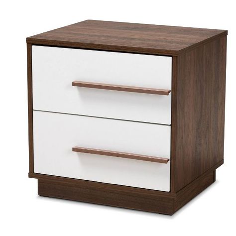 Mette Walnut Finished Wood Nightstand White - Baxton Studio : Target Bedside Table Contemporary, Brown Nightstands, Walnut Nightstand, White Nightstand, 2 Drawer Nightstand, Baxton Studio, Modern Nightstand, Modern Dresser, Wood Nightstand