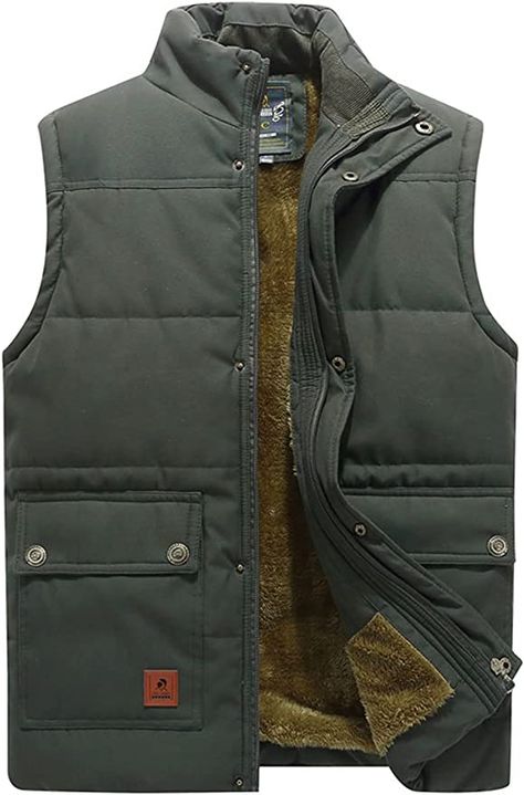 Amazon.com: Neecan Men's Outerwear Vests Full-Zip Sleeveless Jacket Winter Warm Fleece Lined Vests Stand Collar Padded Vest Khaki XL : Clothing, Shoes & Jewelry Mens Fleece Vest, Multi Pocket Vest, Winter Puffer Vest, Mens Puffer Vest, Puffer Vests, Vest For Men, Sleeveless Puffer, Winter Puffer, Mens Cardigan Sweater