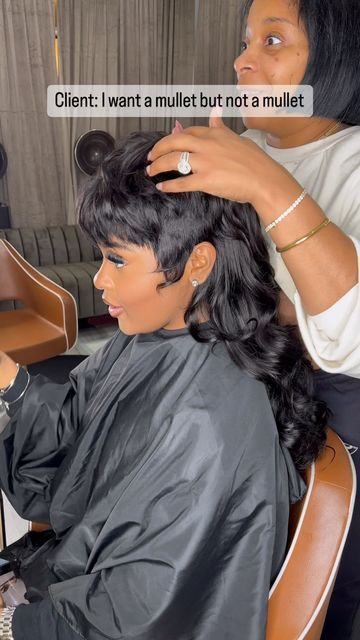 Atlanta Hair Stylist on Instagram: "HAIR FROM MY Remi HAIR Vendor. Link in bio. She wanted yet another mullet but with a twist. Happy Birthday to my baby doll @princesstatyanaa." Mullet Hair Black Women, Mullet Wigs For Black Women, Sew In With Undercut Black Women, Mullet Sew In, Mullet Outfit Women, Mullet Wig Black Woman, Quick Weave Mullet Black Women, She Mullet, Mullet On Black Women