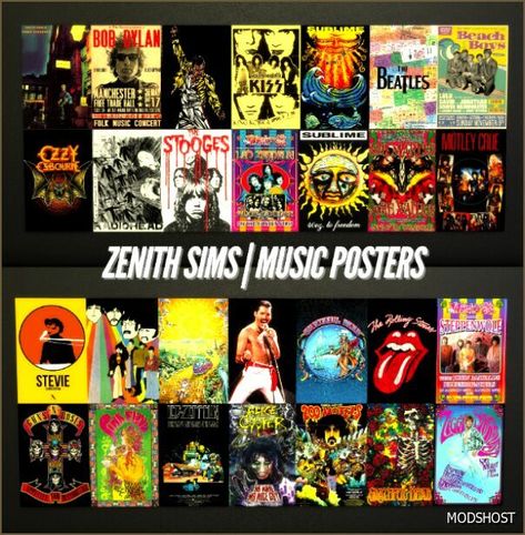 Download Sims Music Posters for Sims 4 at ModsHost NOW! ZenithSims #decorative #paintings #gaming #videogames #sims #objects #sims4cc #mods Sims 4 Celebrity Posters Cc, Music Posters Sims 4 Cc, Sims 4 Music Posters, Sims 4 Band Posters, Sims 4 Band Mod, Sims 4 Custom Music, Party Cc Sims 4, Sims Cc Posters, Sims4 Cc Decorations