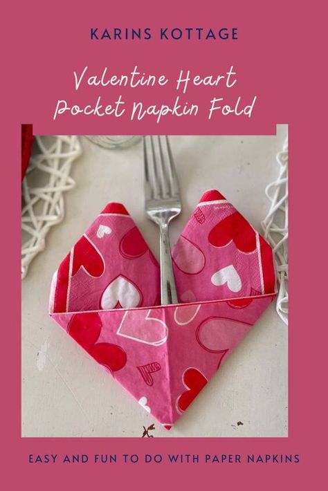 Heart Napkin Fold, Red Tablescape, Heart Things, Easy Napkin Folding, Valentine Tablescape, Paper Napkin Folding, Diy Place Cards, Napkin Folds, Crayon Heart