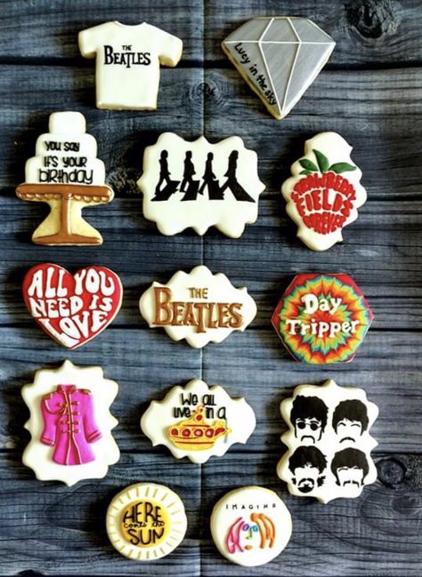 Beatles Cookies, Beatles Cupcakes, Beatles Birthday Cake, Beatles Baby Shower, Beatles Cake, Beatles Themed Party, Beatles Birthday Party, Beatles Birthday, Beatles Baby