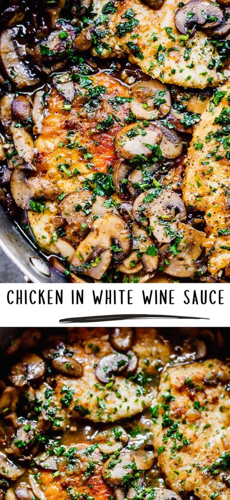 Mushroom White Wine Sauce, Chicken In White Wine Sauce, Chicken In Wine Sauce, Chicken In White Wine, Chicken White Wine Sauce, Healthy 2024, Garlic White Wine Sauce, Chicken Scallopini, Easy Chicken Wing Recipes