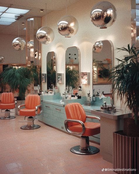 80s Hair Salon, 70s Futurism Interior Design, 1980s Bedroom Aesthetic, Futurism Interior Design, 70s Futurism, Retro Hair Salon, 80s Home Aesthetic, 1980s Bedroom, Salon Aesthetic