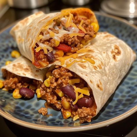 Jumbo chilli con carne burritos – Gymonset Chili Burritos, Too Much Chocolate Cake, Flour Tortilla, Roast Chicken Recipes, Beef Chili, Apple Salad, Banana Ice Cream, Monterey Jack Cheese, Food Goals