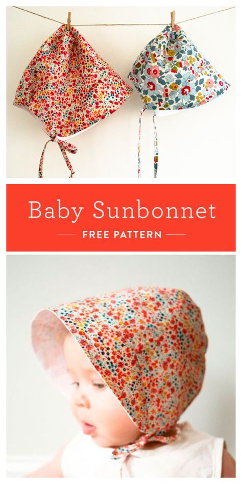 5 Baby Sun Bonnet Free Sewing Patterns | Fabric Art DIY Perlengkapan Bayi Diy, Baby Sun Bonnet, Pola Topi, Baby Bonnet Pattern, Couture Bb, Baby Clothes Patterns Sewing, Diy Sewing Gifts, Fabric Sewing Patterns, Sew Ins