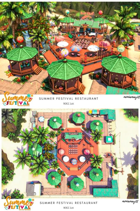 The Sims 4 Sulani Summer Festival Restaurant, coastal and cozy design. No CC Lot. #ShowUsYourBuilds #thesims4 #Sims4 #sims4game #ts4house #ts4build #ts4builds #ts4nocc #ts4mm #simsbuilds #ts4 #sims4housebuild #sims4house #sims4home #sims5 @thesimsresource #sims4build #simshousedesign #thesims4housebuild . Lot size: 50/50. No Custom Content was used NoCC . Download here: https://www.thesimsresource.com/downloads/1709225 Sims 4 Festival Cc, Sims 4 Sulani House, Sims 4 Sulani Cc, Sulani Sims 4, Sims 4 Park, Sims 4 Restaurant Cc, Sims 4 Sulani, Sims 4 Community Lots, The Sims 4 Casas