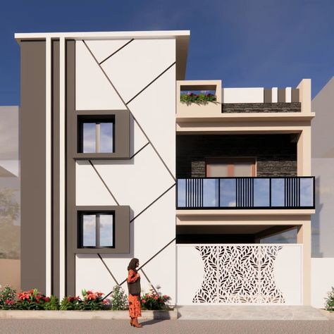 G+1 North facing North Facing House Elevation G+1, Elevation Designs For House G+1, Front Elevation Designs Modern G+1, G 1 Front Elevation Design, Front Building Design, North Facing House, Plan Floor, 2bhk House Plan, House Balcony