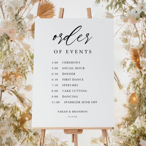 Day Of Schedule Wedding Timeline, Wedding Reception Timeline Events, Wedding Timeline Day Of, Simple Welcome Sign, Reception Order Of Events, Wedding Day Signs, Order Of Events Wedding, Order Of Events Sign, Wedding Reception Timeline