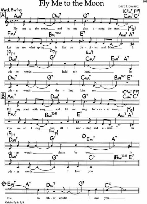 Fly me to the moon and let me play beneath the stars Piano Tabs, Alto Sax Sheet Music, Alto Saxophone Sheet Music, Piano Songs Sheet Music, Piano Music Easy, Trumpet Sheet Music, Trumpet Music, Clarinet Music, Piano Music Lessons