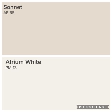 Benjamin Moore Sonnet and Atrium White. These are the colors used in the first Stone Gable house. Benjamin Moore Sonnet Paint, Atrium White Benjamin Moore Walls, Sonnet Benjamin Moore, Atrium White Benjamin Moore, Benjamin Moore Sonnet, Benjamin Moore Atrium White, Paint Pallette, Spanish Interior Design, Stone Gable