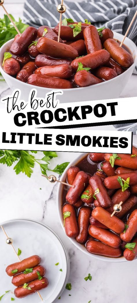 Crockpot Party Appetizers, Crockpot Smokies, Crockpot Party, Crockpot Little Smokies, Little Smokies Recipes, Gameday Food, Smokies Recipe, Little Smokies, Crockpot Appetizers