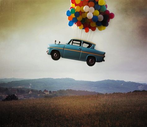 magic flying car balloons Balloons In The Sky, Surrealism Photography, Old Car, Photo Vintage, Jolie Photo, Fantasy World, Concept Cars, Creative Photography, The Sky