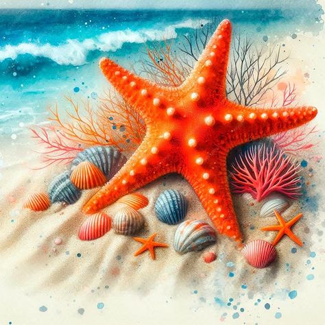 Premium Photo | A drawing of a starfish and seashells on a beach Star Fish Drawings, Star Fish Painting, Ruins Tattoo, Starfish Pictures, Starfish Drawing, Seashell Drawing, Sea Nails, Wine Glass Art, Sand Dollars