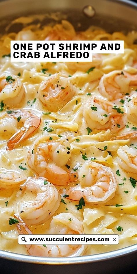 Treat yourself to a Decadent One Pot Shrimp and Crab Alfredo that’s sure to impress! With its creamy sauce and fresh seafood, this dish is perfect for special occasions or a cozy night in. Crab And Chicken Recipes, Healthy Shrimp Alfredo Recipe, Shrimp Crab Recipes, Crock Pot Seafood Recipes, Crock Pot Shrimp Recipes, Shrimp And Crab Alfredo, Shrimp Crockpot Recipes, Seafood Crockpot Recipes, Crockpot Seafood Recipes