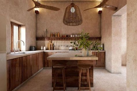 Mexican Concrete Kitchen, Tulum Kitchen, Mexican Kitchen Design, Mexican Nature, Mexican Inspired Kitchen, Modern Mexican Kitchen, Mexican Beach House, New Mexico Style, Ranch Kitchen