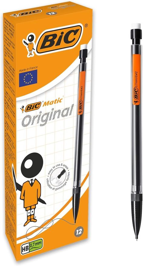 Bic Matic Original Mechanical Pencils, Perfect for School and Office Use, 0.7 mm Black (HB), Includes 3 HB Lead Refills and Eraser, 12 Count (Pack of 1) : Amazon.co.uk: Stationery & Office Supplies Bic Pencils, Mechanical Pencils, Office Supplies, Pencil, Stationery, The Originals, Black