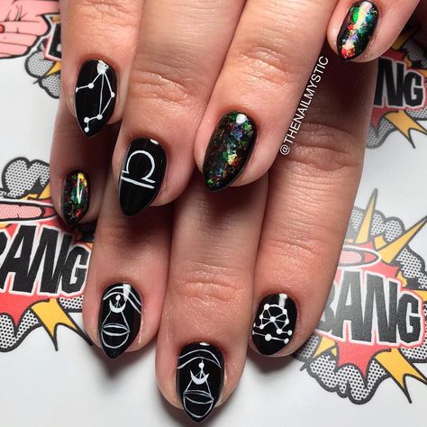 Libra Nails Design, Libra Nails, Black Fire Opal, Witch Nails, Nail Idea, Black Fire, Get Nails, Almond Nails, Fire Opal