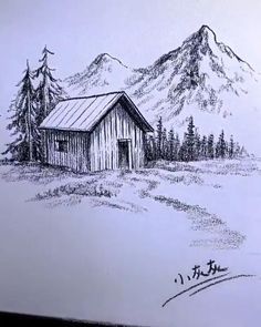 Easy Pencil Drawings, Landscape Pencil Drawings, Drawing Scenery, Nature Art Drawings, Landscape Sketch, Cool Pencil Drawings, Art Drawings Sketches Pencil, Beauty Art Drawings, Painting Art Lesson